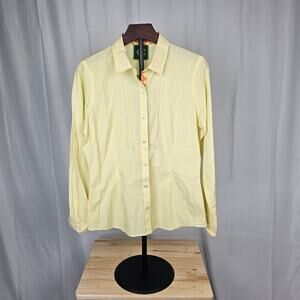 NWT C. Wonder Yellow White Stripe Shirt M Button Up Floral Trim Preppy